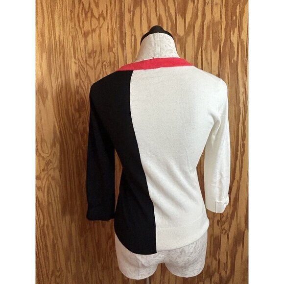 Kate Spade Color Block Sweater with Bow Sleeves Pink Black White Size XS Cotton - Picture 6 of 8